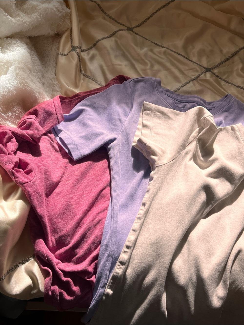 Banana Republic Short Sleeve Crewneck Tees in Pink, Lavender, and Cream